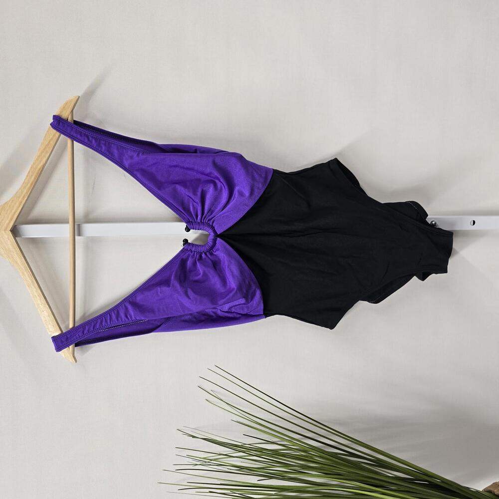 Women’s Two-Tone Purple & Black One-Piece Swimsuit